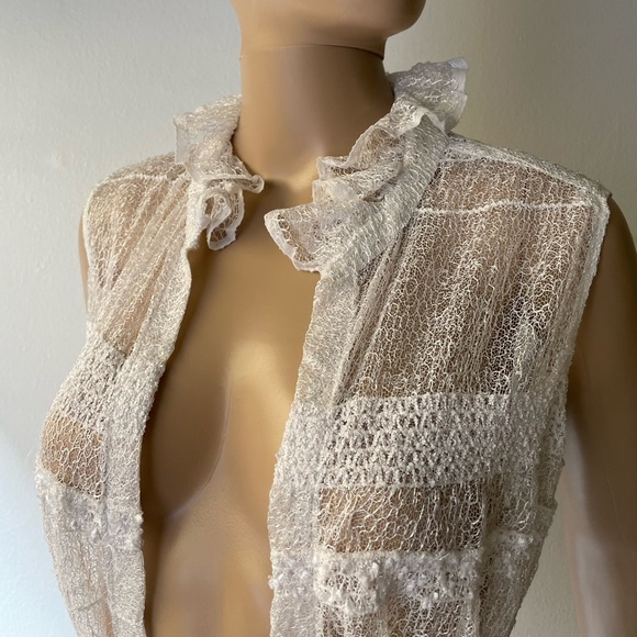 White lace sequined detail ruffled neck  cover up overall long dress OS - Picture 4 of 15